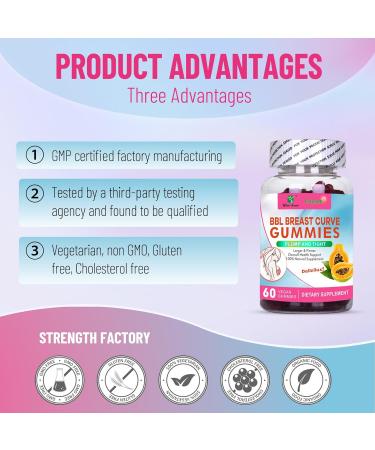 BBL Breast Curve Gummies, Chest & Buttock Lift Supplments, Plump & Tight, Larger & Firmer, 60 Count Papaya flavor - Buy Online on GoSupps.com