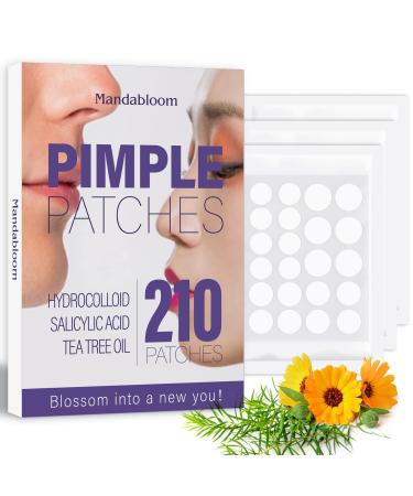 Mandabloom Acne Pimple Patches (210 Pack) Hydrocolloid Acne Patches with Tea Tree Oil & Salicylic Acid Pimple Patches for Face Zits Breakouts Hydrocolloid Acne Dots for Zits Blemishes Patches