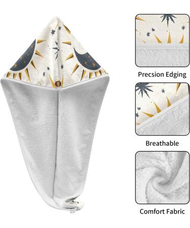 Sun Moon Stars Hair Towel 2 Pack | Super Absorbent Quick Dry Hair Turbans for Women & Girls - Buy Online on GoSupps.com
