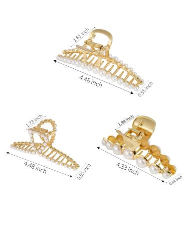Gold Pearl Hair Clips for Women and Girls - Large Jumbo Claw Clip for Thick Hair - Metal Hair Accessory - Buy Online on GoSupps.com