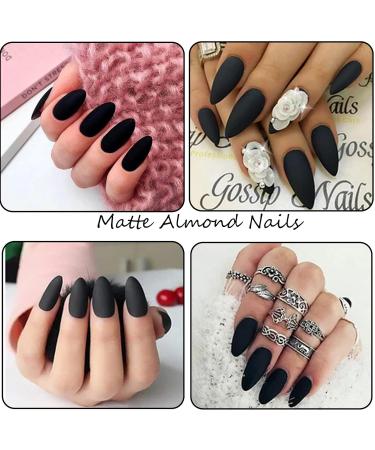 240pcs Matte Black Almond Press on Nails | Medium Acrylic Fake Nails Kit with Adhesive Tabs for Women & Girls - Shop Now - Buy Online on GoSupps.com
