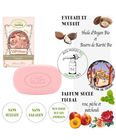 Un Air d'Antan All Natural Rose Soap Bars Multipack - Handmade in South of France - 2x3.52oz Bars with Rose, Peach & Patchouli - Organic Body Soap Set for Women - Buy Online on GoSupps.com
