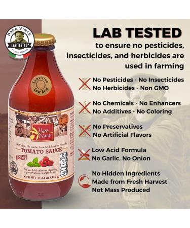 Papa Vince Low Acid Tomato Sauce - No Onion/Garlic/Sugar - Fresh Sicilian Recipe, 11.6 oz (4 Pack) - Buy Online on GoSupps.com
