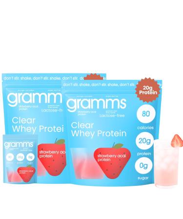 GRAMMS Clear Protein Powder 20G Protein for Women & Men | Grass-Fed Whey Isolate Zero Sugar Zero Lactose Non-Bloating Non-GMO (Strawberry Acai Bundle)