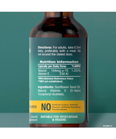 Vegan Vitamin E Oil Oral Drops 30ml | 230iu | 13 800iu per Bottle | Unflavoured Liquid Supplement by Horbaach - Buy Online on GoSupps.com