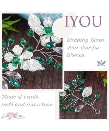 IYOU Rhinestone Bridal Hair Vine Green Flower Wedding Headband Party Bridesmaid Hair Accessories for Women - Buy Online on GoSupps.com