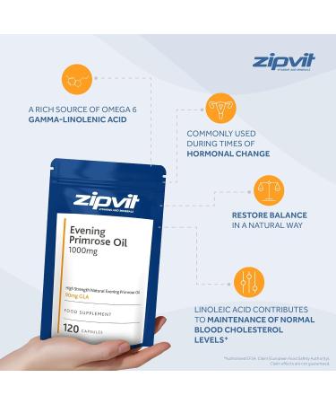 Evening Primrose Oil 1000mg - High Strength with Omega-6 and GLA - 120 Softgel Capsules - Supports Normal Cholesterol - Eco-Friendly Pouch - Buy Online on GoSupps.com