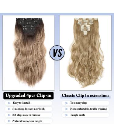 4pcs Honey Brown Balayage Clip in Hair Extensions - Long Wavy Synthetic Fiber Pieces for Women - Buy Online on GoSupps.com