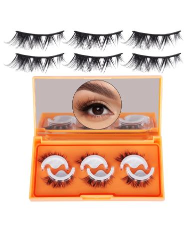 3 Pairs Self Adhesive Eyelashes Reusable False Eyelashes Pre Glued Eyelashes Stick on Eyelashes Long Thick Eyelashes No Glue/Eyeliner Needed Waterproof and Easy to Put on