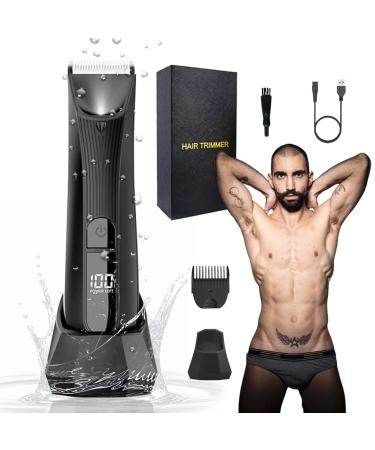 Electric Groin Hair Trimmer for Men and Women Groin Trimmer for Men Replaceable Ceramic Blade Head USB Recharge Dock Body Hair Trimmer for Men with Light &Power Display Pubic Hair Trimmer Waterproof