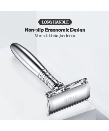 Baili BD191C Double-Sided Safety Razor - Rust-Free Reusable Manual Razor with Long Grip for Her - Long Handle Silver BR191T - Buy Online on GoSupps.com