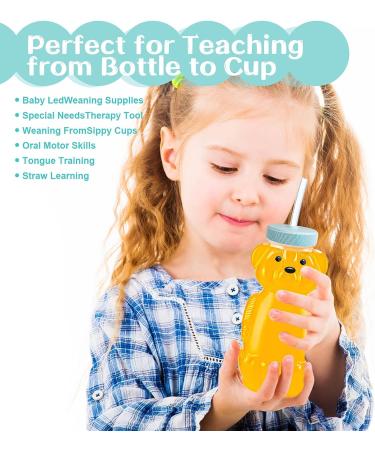Honey Bear Straw Cup Set - 4 Baby Cups with Flexible Straws & Cleaning Brush | 8oz Juice Bottles for Infant Feeding | Ideal for Poor Oral Health - Blue - Buy Online on GoSupps.com