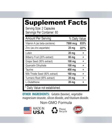 Vision Vitamins with Lutein - Eye Vision Guard 24 MG - Advanced Complex Eye Vision Support Lutein Supplements Vitamin A Supplement Turmeric Extract Bilberry Extract Taurine 1 Bot 60 Capsules - Buy Online on GoSupps.com