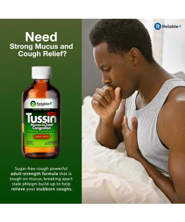 Reliable-1 Laboratories Tussin: Adult Strength Mucus & Chest Congestion Relief - Alcohol & Sugar Free Guaifenesin Liquid - Natural Cherry Flavor - Buy Online on GoSupps.com