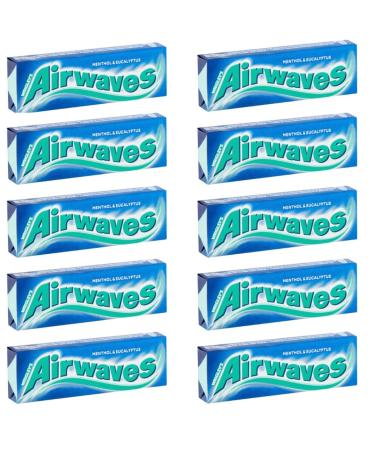 Airwaves Sugar Free Menthol & Eucalyptus Chewing Gum Multipack 10 x 10 Pieces - With Mint Freshness Helps keep Teeth Clean And Mouth Fresh