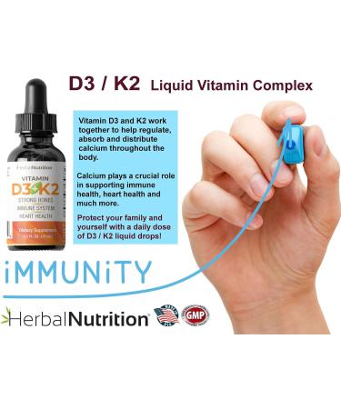 Herbal Nutrition Organic Vitamin D3 K2 Drops 5000 IU D3 + 63mcg MK7 K2 270 Servings, Vegan, Liquid Supplement Superior Delivery Bone, Heart, Immune & Mood Support Peppermint Flavor 1 - Buy Online on GoSupps.com