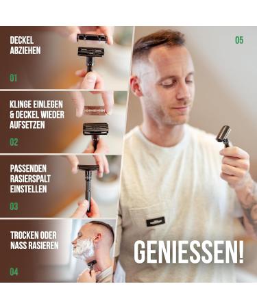 Taninos Razor Plane Men Set | Adjustable Safety Razor with 10 Blades | Smooth Shave for All Skin Types | Elegant Storage Stand | Perfect Wet Razor - Buy Online on GoSupps.com