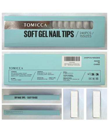Tomicca Almond Short Nail Tips - 240 Pieces Gel & Acrylic Full Cover Pre-shaped Half Matt Tips in 15 Sizes - Buy Online on GoSupps.com