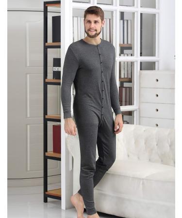 COLORFULLEAF Men's Cotton Thermal Union Suit Onesie Base Layer - Dark Grey (Large) - Buy Online on GoSupps.com