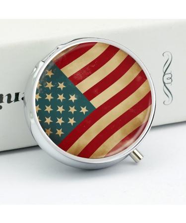 Vintage American Flag Round Pill Box | 4th of July Pill Organizer | 3 Compartment Decorative Metal Pocket Case - Buy Online on GoSupps.com
