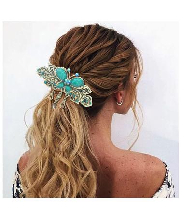 Flower butterfly hair clips vintage French rhinestone hair claws flowers flower hair clips accessories for women girls teen age (blue a)