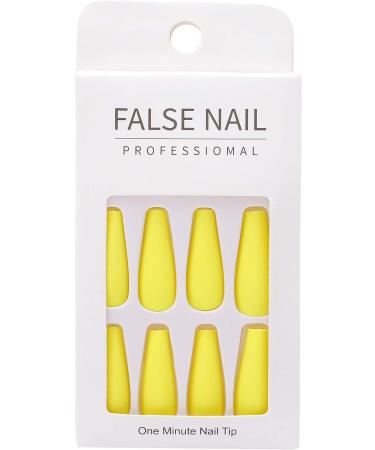 Brishow Coffin False Nails - Long Yellow Stick on Nails for Women and Girls - Buy Online on GoSupps.com