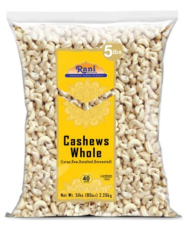 Rani Raw Cashews Whole (uncooked Unsalted) 80oz (5lbs) 2.27kg Bulk All Natural No Preservatives | Vegan | Non-GMO | Kosher | Gluten Friendly Whole 2.27 kg