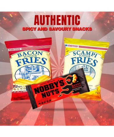 Pub Snacks Box: 4 Pk Smith's Scampi & Bacon Fries (2 each) 3 Pk Nobby's Nuts with Classic Salted Dry Roasted & Sweet Chilli Peanuts and Fruit Adventure Mint Sold By VR Angel - Buy Online on GoSupps.com