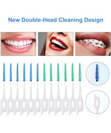 Mivaiun 300-Piece Portable Dual-House Dental Floss Sticks - Silicone Teeth Cleaning & Tartar Remover - Blue & Green Oral Hygiene Tools - Buy Online on GoSupps.com