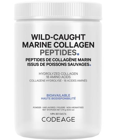 Codeage Marine Collagen Powder - Wild-Caught Hydrolyzed Fish Collagen Peptides - Type 1 & 3 Collagen Protein Supplement - Amino Acids for Skin Hair Nails - Paleo Friendly Non-GMO 270 g