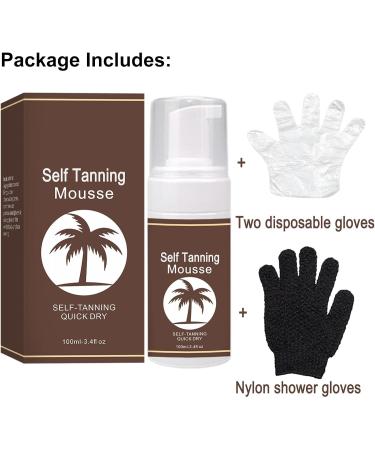 Self Tanning Mousse with Tanning Mitt - Tanning Mousse 100ml - Self Tan Foam - Face & Body Tan Mousse - Fast Drying Tan - Easy Application - Natural-Looking Glow - Buy Online on GoSupps.com
