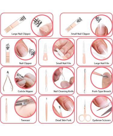 Acehome Nail Clipper Manicure Set 23 In 1 Stainless Steel Professional Pedicure Kit Nail Scissors Grooming Kit with Pink PU Leather Case for Travel & Home Use (Pink Leather) Pink-23 - Buy Online on GoSupps.com