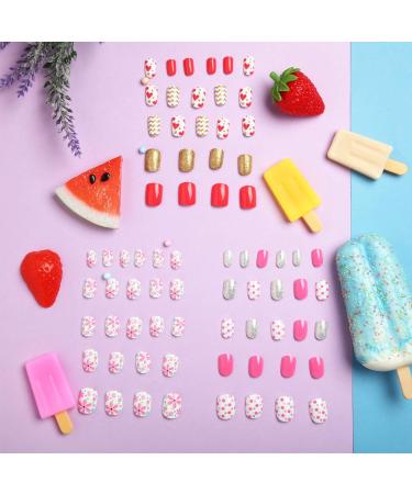 72-Piece Kids False Nails Press-On Kit for Girls - Flower, Dot, Heart Design - Full Cover Short Artificial Nail Set for Children - Buy Online on GoSupps.com