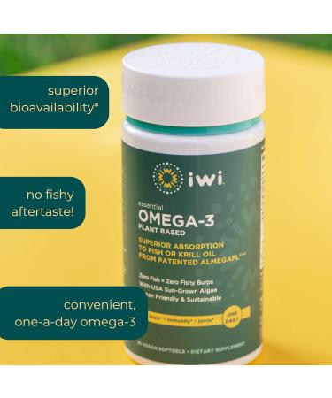 Iwi Omega-3 Essential 30 Softgels (30 Servings) Plant-Based Algae Omega 3 with EPA + DHA Brain Heart & Immune Support Dietary Supplement Krill & Fish Oil Alternative No Fishy Aftertaste - Buy Online on GoSupps.com