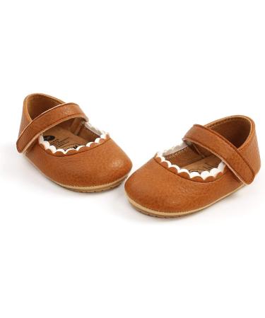 Baby Girls Mary Jane PU Leather First Walking Shoes | Anti-Slip Infant Princess Shoes (Size 0-6 Months) - Brown - Buy Online on GoSupps.com