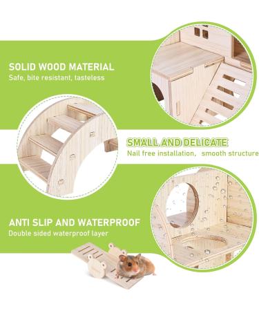 Byzesty Wooden Hamster House - 7 Piece DIY Toy & Accessories for Guinea Pigs Dwarf Hamsters Chinchillas | Fun Roller Bridge Rocker & Swing - Buy Online on GoSupps.com