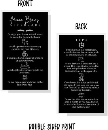 Brow Henna Aftercare Cards | 2x3.5 Business Card Size | Brow Artist Supplies | Henna Brow Care Tips | Black and White Design - Buy Online on GoSupps.com