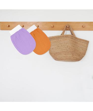 Wllhyf Exfoliating Peeling Gloves - 4 Pack Body & Face Scrub Sponges for Women | Hammam Gloves for Ingrown Hair - White Pink Purple Orange - Buy Online on GoSupps.com