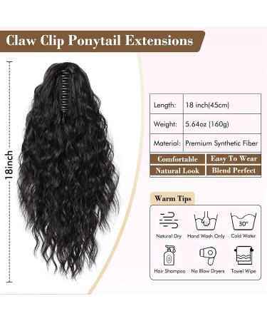 PORSMEER Ponytail Extension Claw Clip Ponytail Hair Extensions Black Natural Looking Long Curly Wavy Multi Layered Fluffy Synthetic Hairpiece for Women Girls Daily Wear or Party 18inch - Buy Online on GoSupps.com