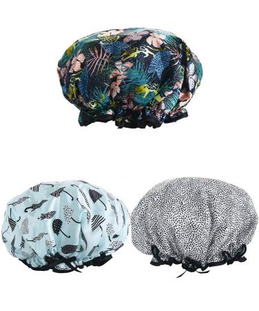 Shower Cap 3 Pack Swimming Cap for Women Waterproof and Adjustable Double Layer Shower Cap (Multicolor8)