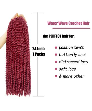Passion Twist Hair 24 Inch 7 Packs Water Wave Crochet Hair Briads Burgundy Red Bug Color | Pre-looped Braiding Hair Synthetic Crochet Hair - 24in (Pack of 7) BUG - Buy Online on GoSupps.com