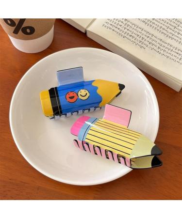 Pencil Claw Clip Fun Pencil Hair Clip Acrylic Pencil Hair Claw Clip for Women Girls Fun Teacher Hair Accessories Strong Hold Pencil Claw Clips For Thin Hair (Color : A+B) - Buy Online on GoSupps.com