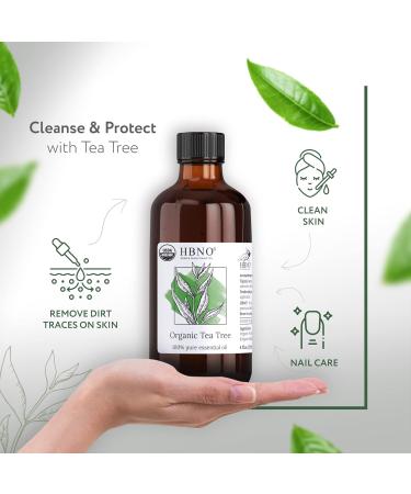 HBNO Organic Tea Tree Oil 4 oz - 100% Pure USDA Certified for Acne & Skin Therapy - Refreshing Aroma Essential Oil - 4 Fl Oz (Pack of 1) - Buy Online on GoSupps.com