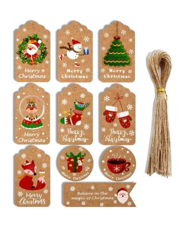 Christmas Gift Tags 50pcs Xmas Paper Labels Christmas Elements Hanging Tags Card Gift Ornament with String Style3