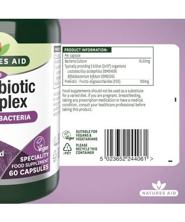 Natures Aid Microbiotic Complex | L.Acidophilus, Bifidus, FOS | Vegan | 60 Capsules - Buy Online on GoSupps.com