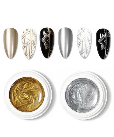 Metallic Painted UV Gel Nail Polish Mirror Metal Painting Gel Polish Gold Silver Nail Art Drawing Nail Polish Soak Off Nail Gel Home DIY Manicure Liner Gel Nail Varnish Gold & Silver