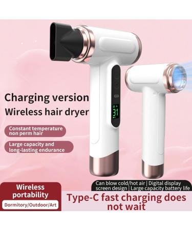 Cordless Ionic Hair Dryer with Digital Screen Rechargeable Blow Dryer with Nozzle Portable Blow Dryer for Curly Hair for Women Men Cordless Hair Dryer for Camping Dormitory US White - Buy Online on GoSupps.com