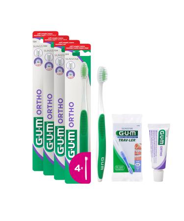 Gum Ortho toothbrush |Compact head with V-shaped soft bristles |To clean brackets and wires |Non -slip handle handle |4 x 1 piece (with 2 bonus samples) - Buy Online on GoSupps.com