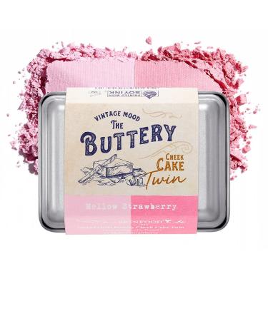 SKINFOOD Buttery Cheek Cake Twin 01 Mellow Strawberry  0.34 oz(9.5g)  2 Shades (Cool Pink & Candy Pink)  Long Lasting Matt Natural Glow