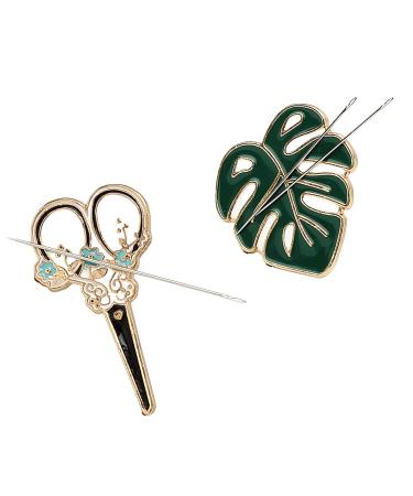 2 Pieces Needle Minder Palm Leaf and Scissor Needle Pins Holders Needles Nanny with Magnet for Cross Stitch Embroidery Accessories